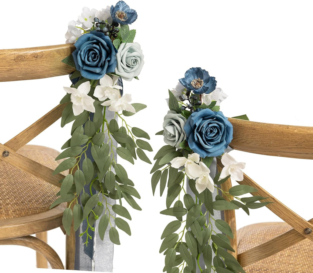 Ling's moment 8pcs Wedding Artificial Aisle Pew Flowers, Dusty Blue & Navy