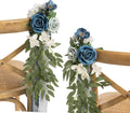 Ling's moment 8pcs Wedding Artificial Aisle Pew Flowers, Dusty Blue & Navy