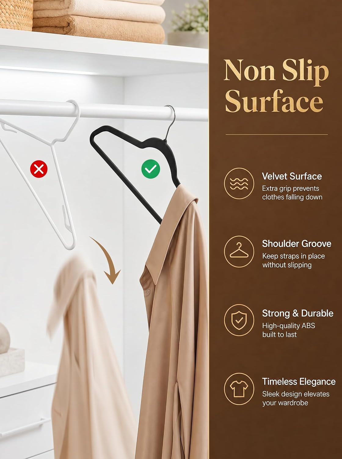 HOUSE DAY Black Velvet Hangers 50 Pack - Non Slip Felt Hangers, No Wrinkles