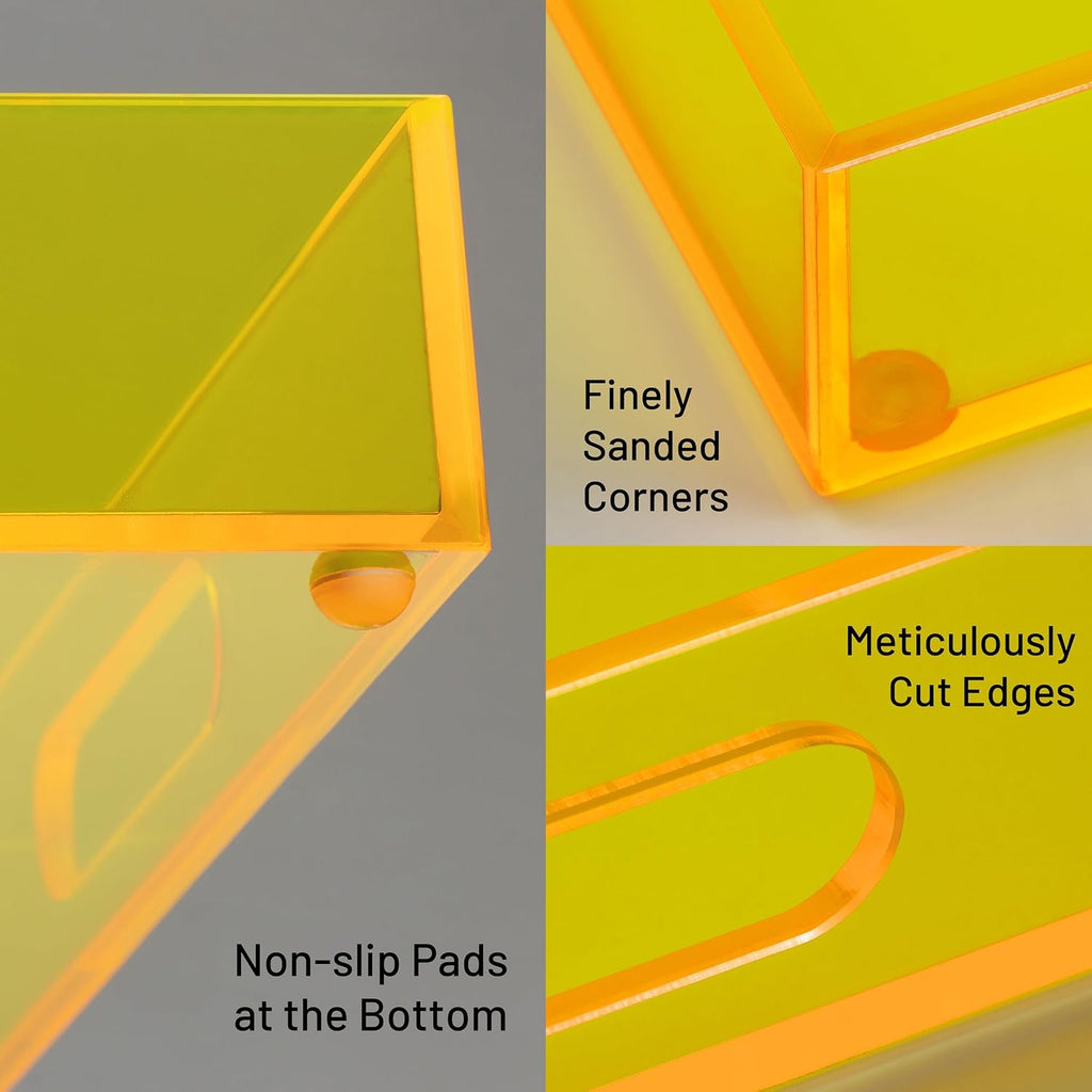 ATZYmolin 16"x12" Large Acrylic Serving Tray, Vanity Platter, Neon Yellow