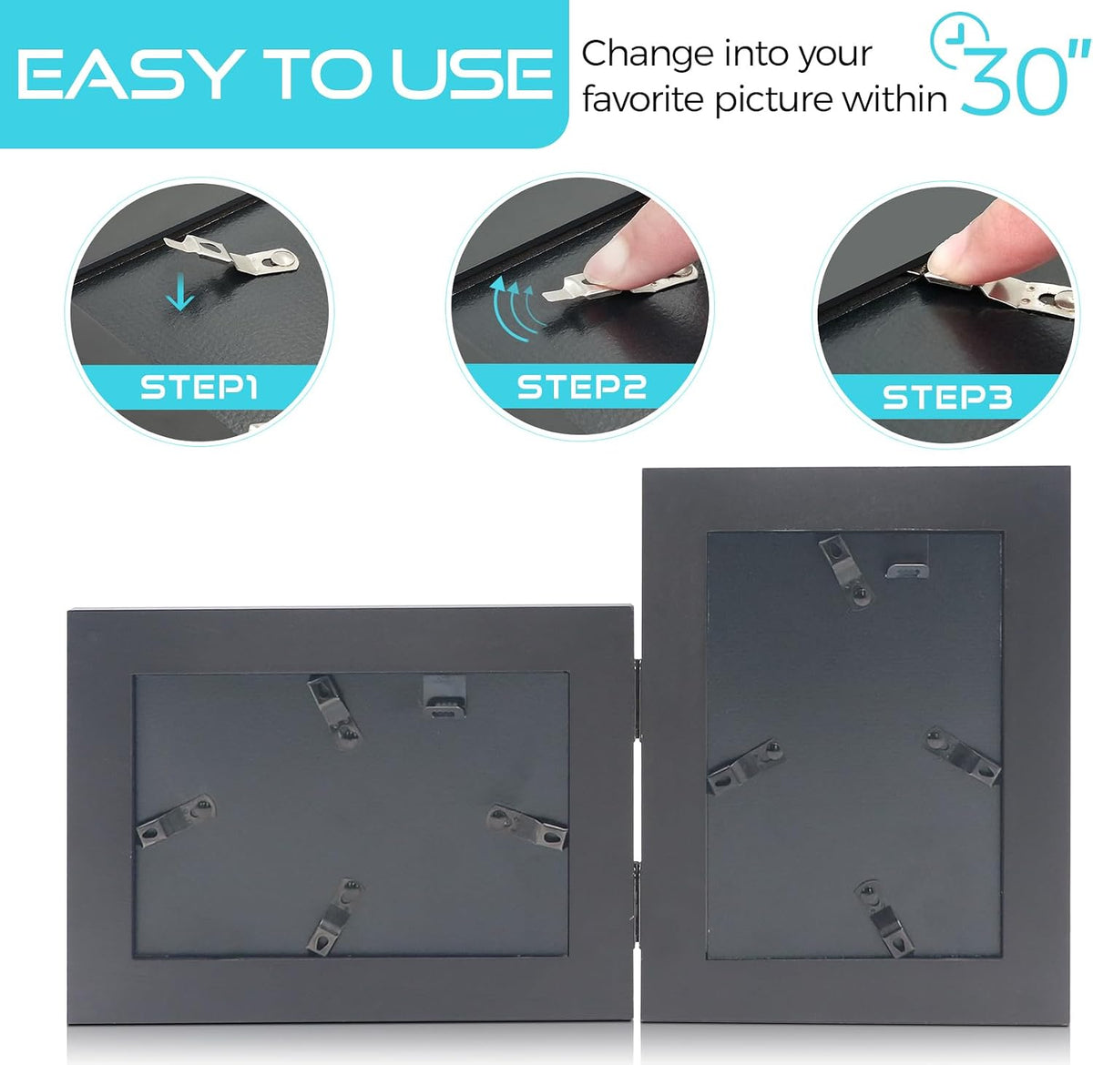 Double 5x7 Vertical Horizonta Frame, Black Decorative Wood Frame
