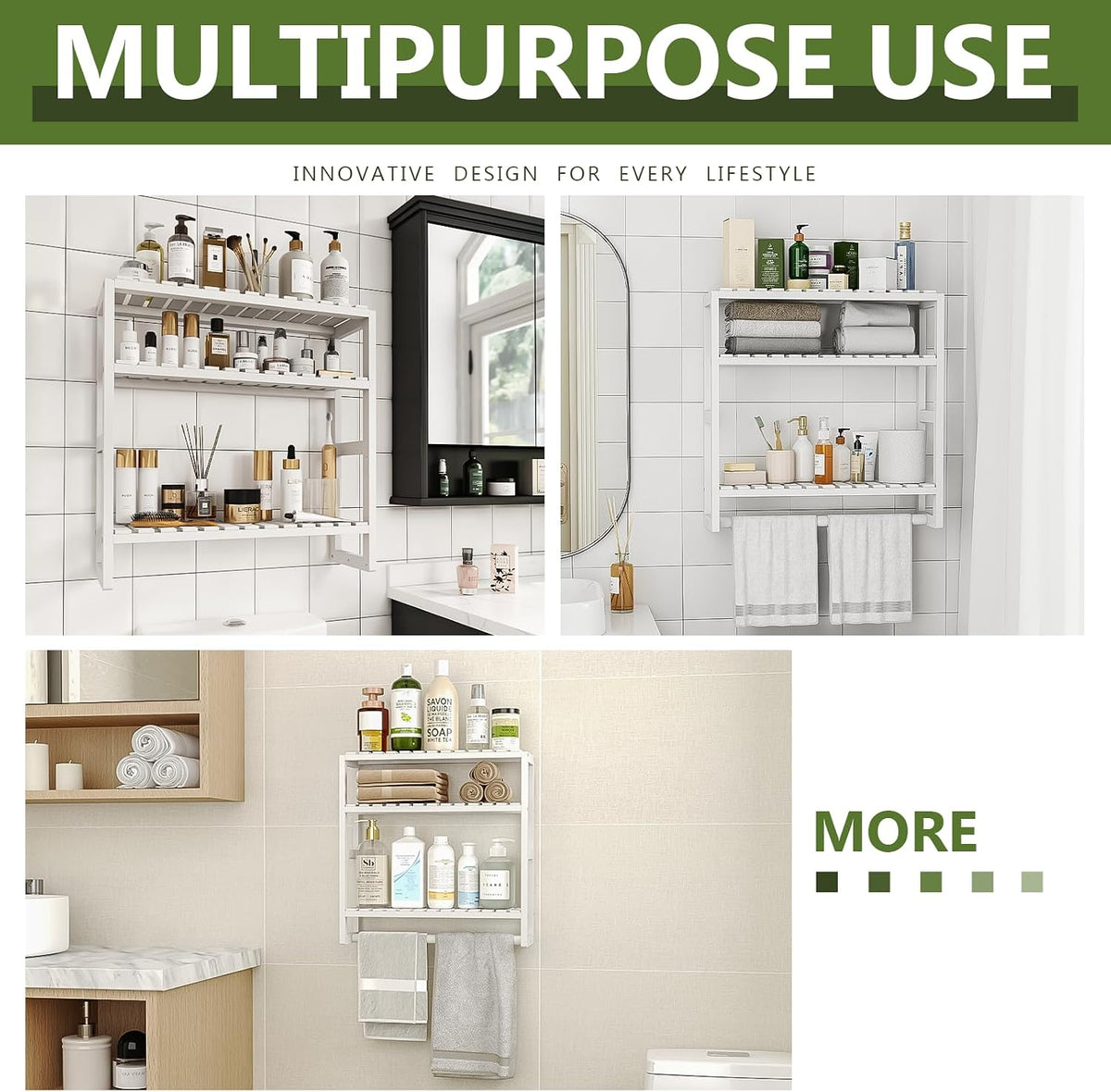 Galood Over The Toilet Storage Bathroom Shelves Wall Mounted 3 Tier White