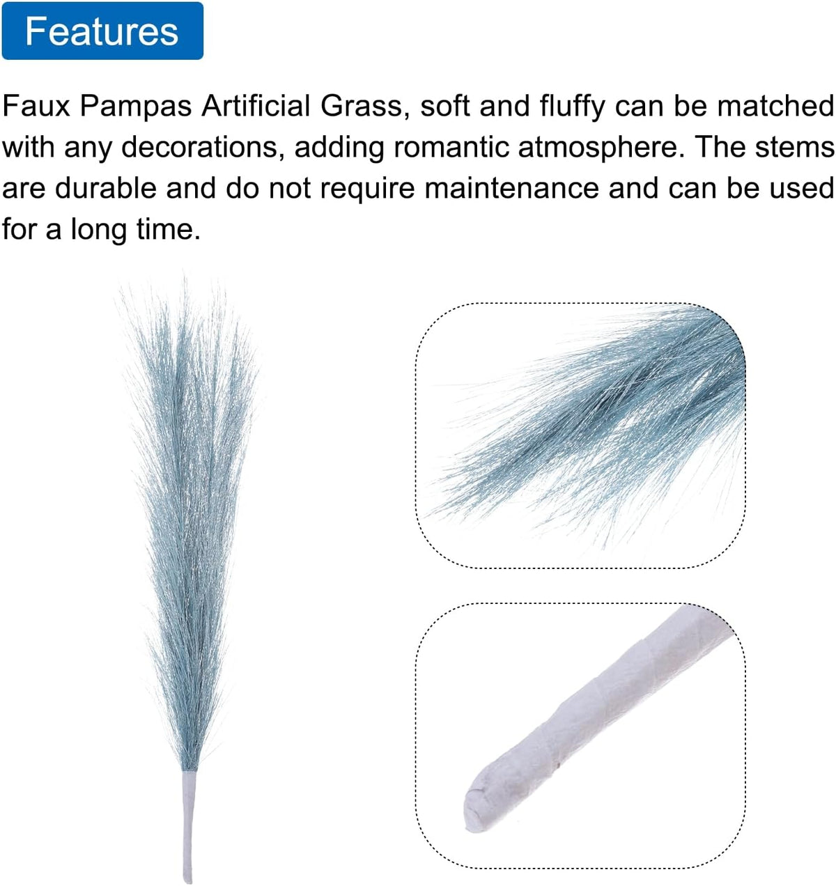 MECCANIXITY 5Pcs Faux Pampas Grass Small 45cm/17.7" Fake Fluffy Pampas Grass 7 Branches Artificial Vase Filler for Home Office Vase Wedding Decoration Light Blue