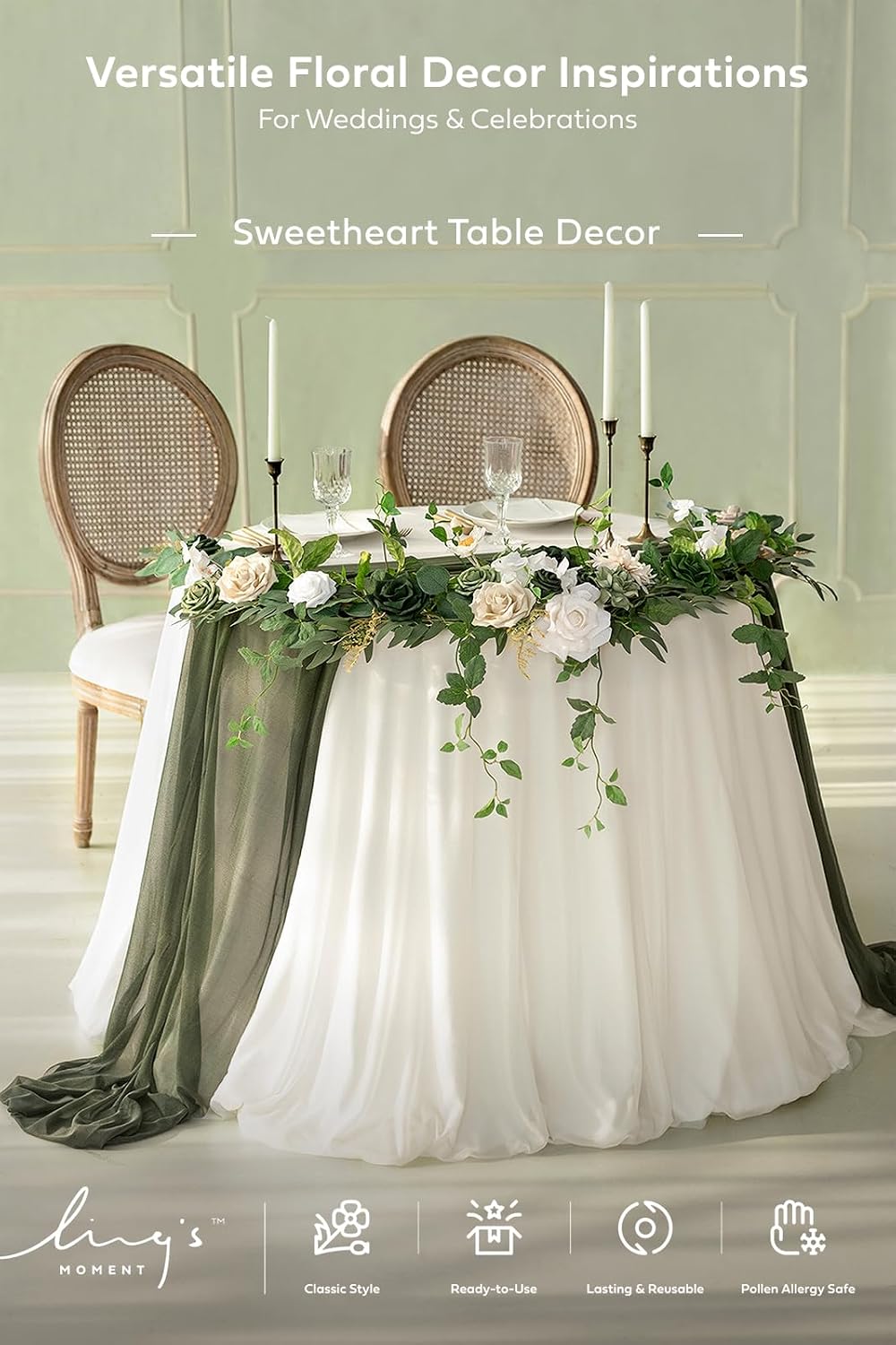 Ling's moment Ivory Eucalyptus Flower Garland White Wedding Arch 6 FT