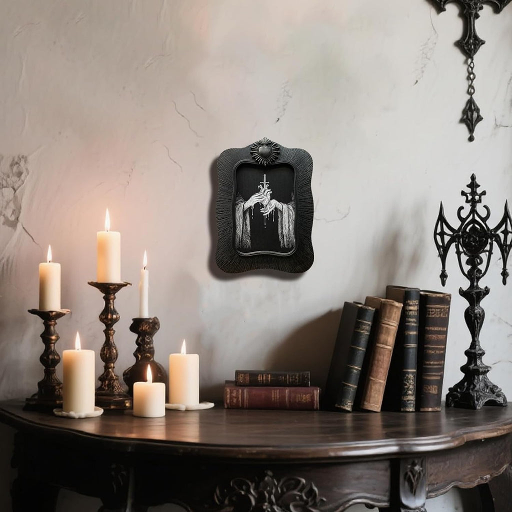 4x6 Vintage Picture Frame, Antique Black Ornate Gothic Photo Frame for Wall Hanging or Tabletop Display, Decorative Heart Relief Design, Retro Home Decor, Photo Gallery Art
