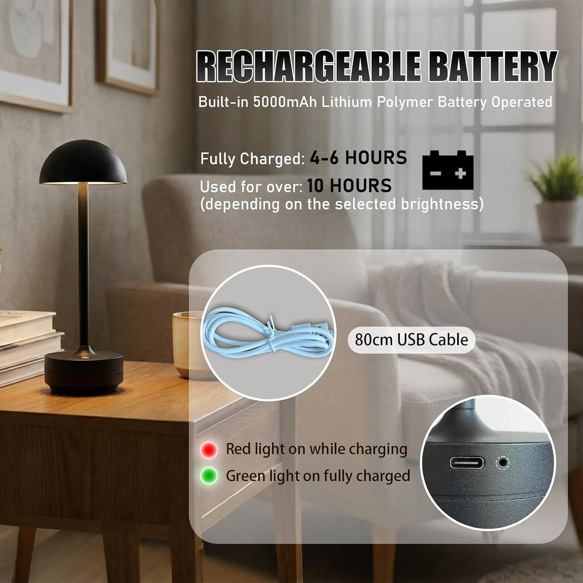 Rechargeable Cordless Table Lamp 5000mAh Battery LED Table Lights