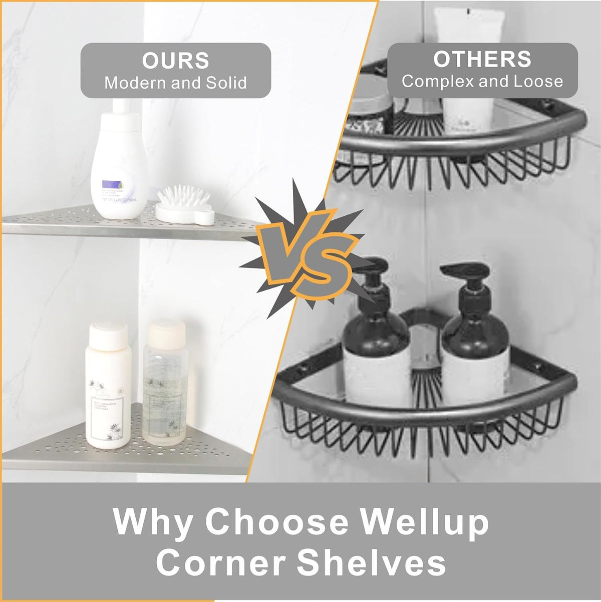 WELLUP Corner Shower Shelf Brushed Nickel 2 Pack,10" Shelf for Tiled Wall