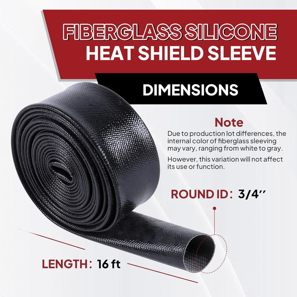 Silicone Fiberglass Sleeve High Temperature Heat Shield Wire Protective Electrical Insulation Self-extinguishing Black (3/4"-16ft)
