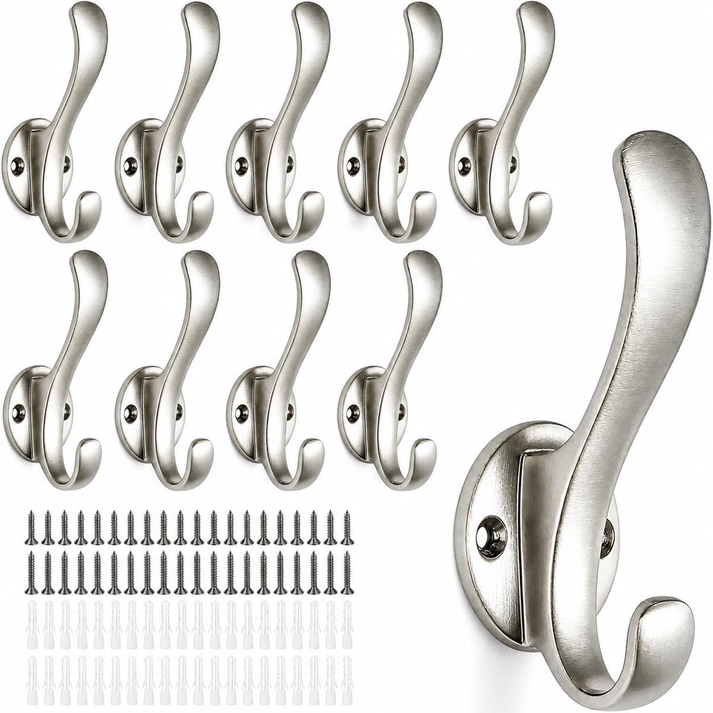 Brushed Nickel Heavy Duty Coat Hooks,10 Pack Aluminum Wall Hooks