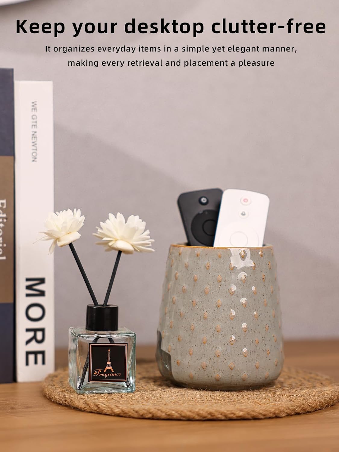 GDCZ Ceramic TV Remote Control Holder, Makeup Brush Pen Holder (Grey)