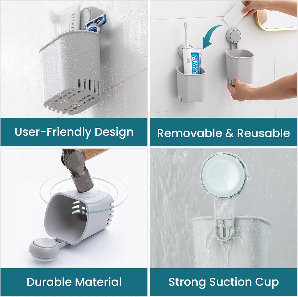 TAILI Suction Cup Toothbrush Holders for Bathroom Wall 2Pack, Gray