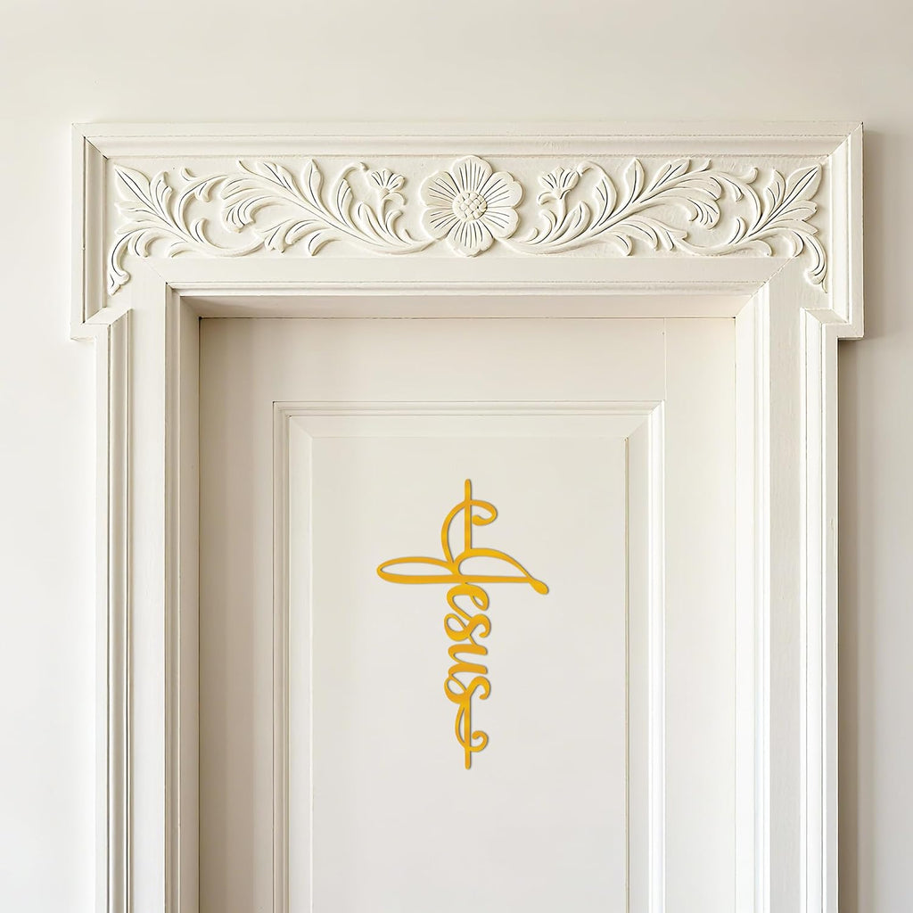JEWLOVE Gold Jesus Cross Metal Wall Art, Christian Church Home Office Decor