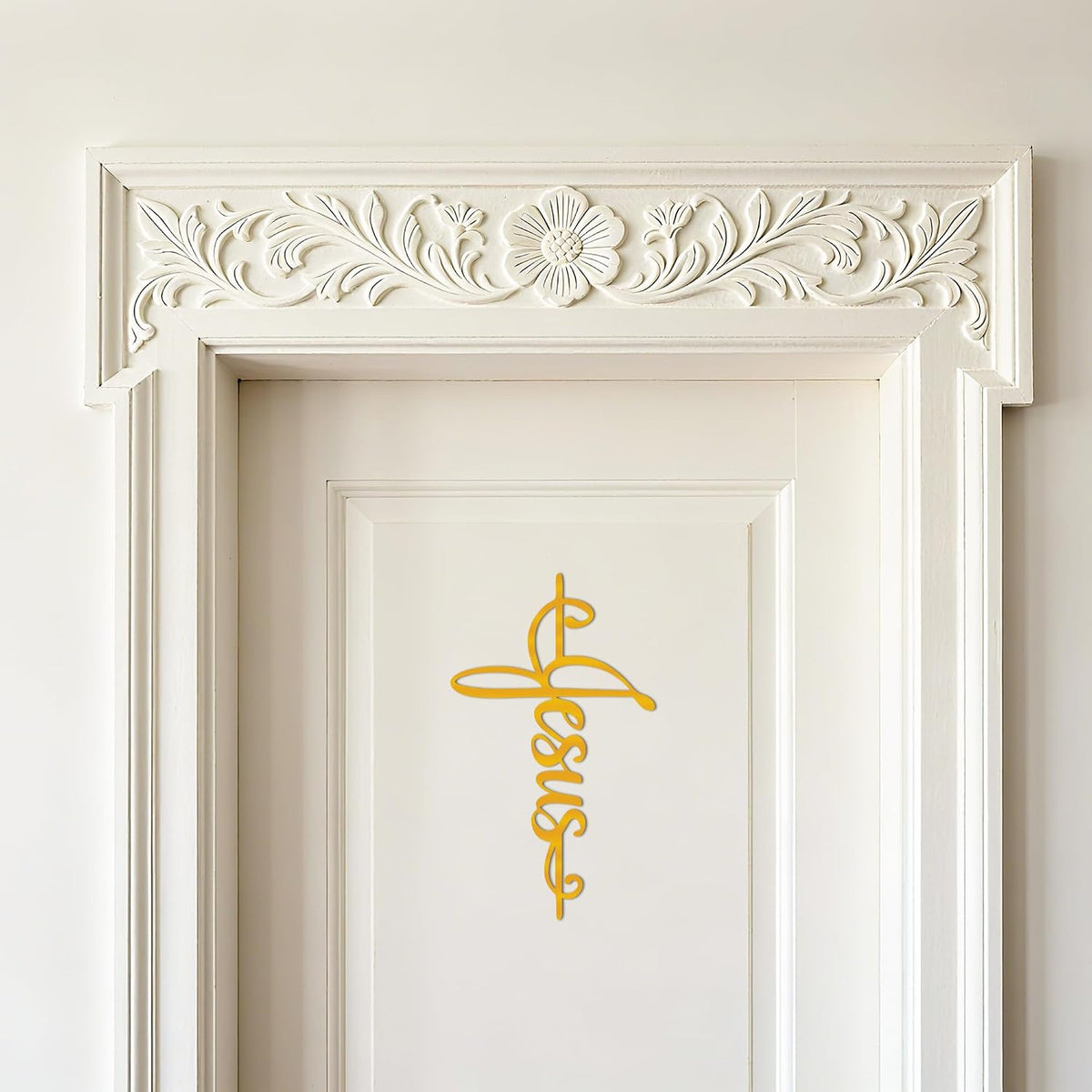 JEWLOVE Gold Jesus Cross Metal Wall Art, Christian Church Home Office Decor