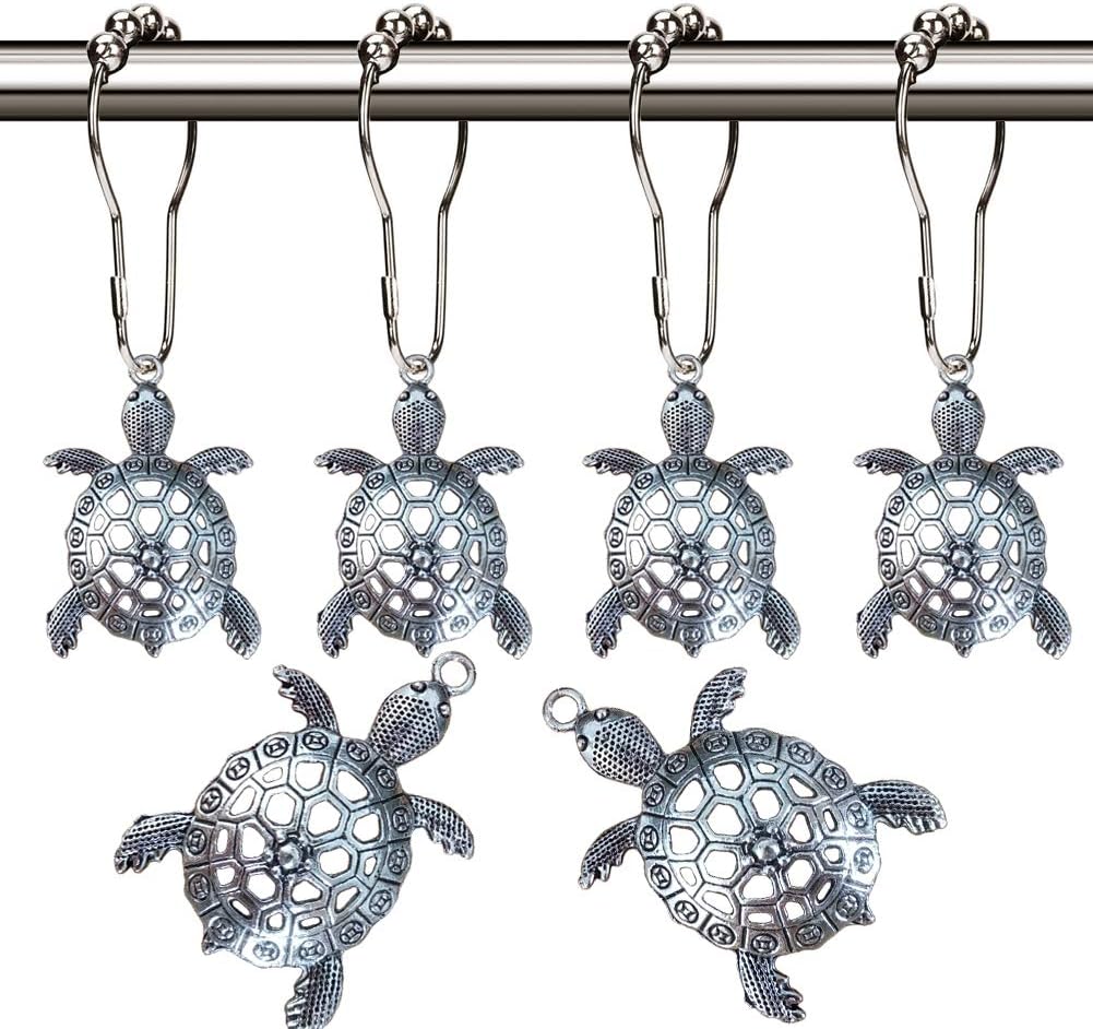 Sea Turtles Shower Curtain Rings Silver Shower Hooks for Shower Curtain