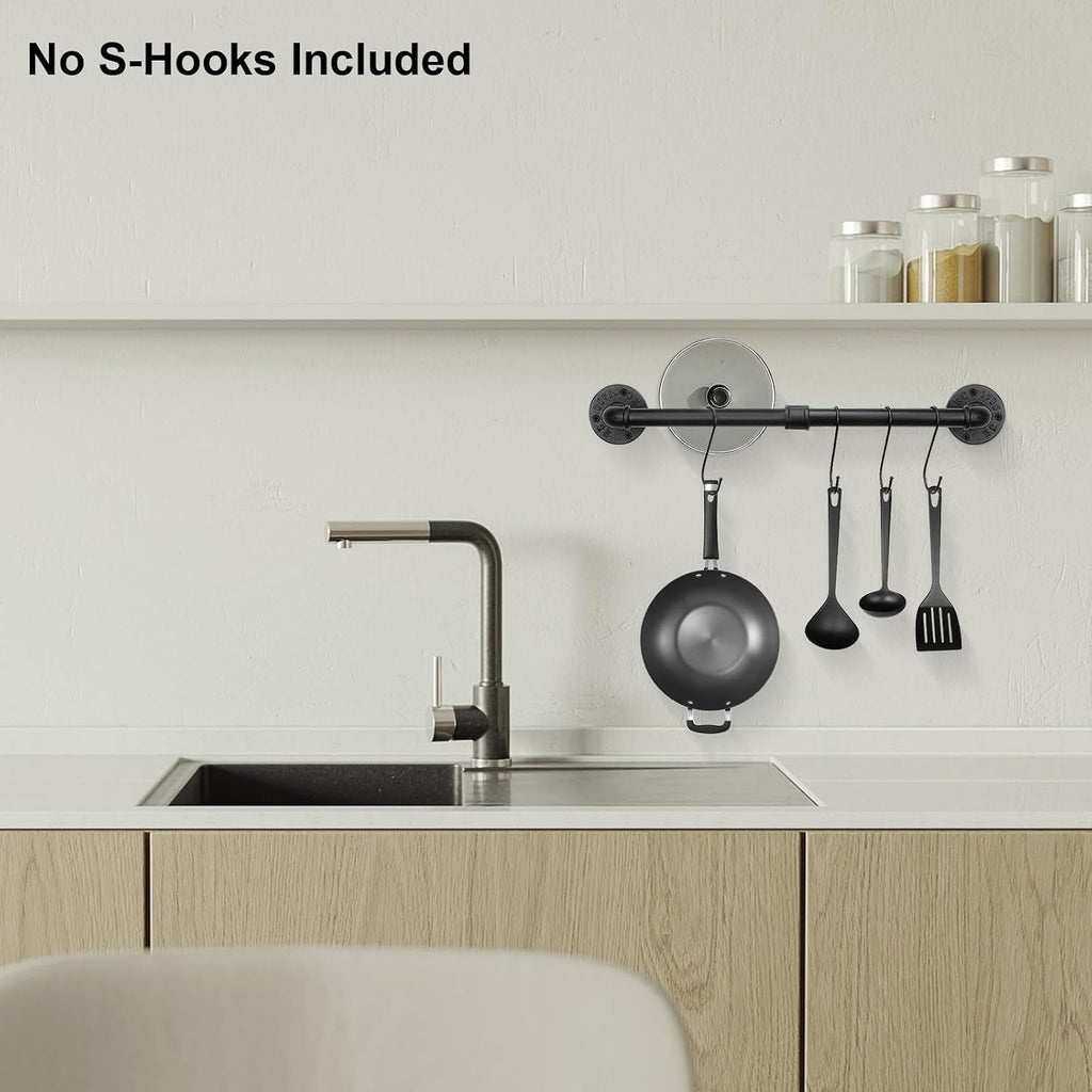Livabber Industrial Pipe Towel Bar, Rustic Iron Decor Bathroom Hardware Towel Holder Accessory, Heavy Duty Wall Mounted Bath Towel Rack, Black (24 Inch)