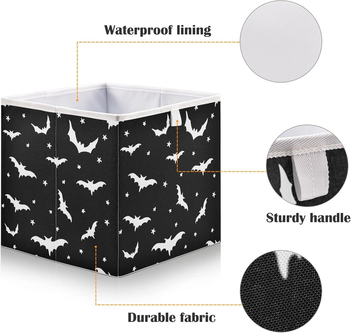 CaTaKu Bats Star Black Cube Storage Bins for Organization, Rectangular Fabric Storage Cubes Storage Bins for Cube Organizer Foldable Storage Baskets for Shelves Living Room
