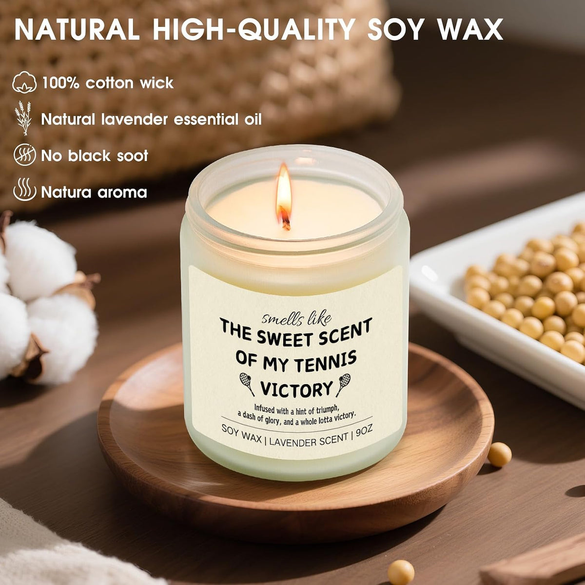 KOSMICKISS Lavender Soy Candle, Tennis Gifts for Women Men 9oz, 1 Pack