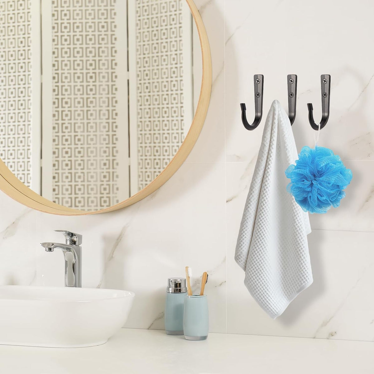 4Pcs Wall Hooks for Hanging Coat/Towel - 50LB Screw in Metal Hanger Wall Mount, for Outdoor, Closet, Door, Bathrooms, for Backpack, Robe