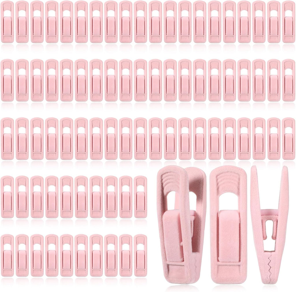 Pink Velvet Hangers Clips, 80 Pack Strong Finger Clips