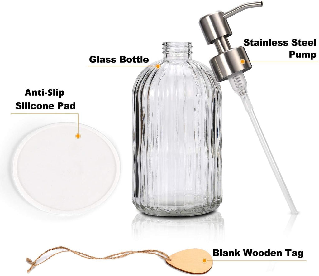 Thick Glass Soap Dispenser with Silicone Pad – Premium Quality – Dish Soap Dispenser, Hand Soap Dispenser – Rust Proof Stainless Steel Pump – Ideal for Kitchen Dish Soap, Bathroom Soap