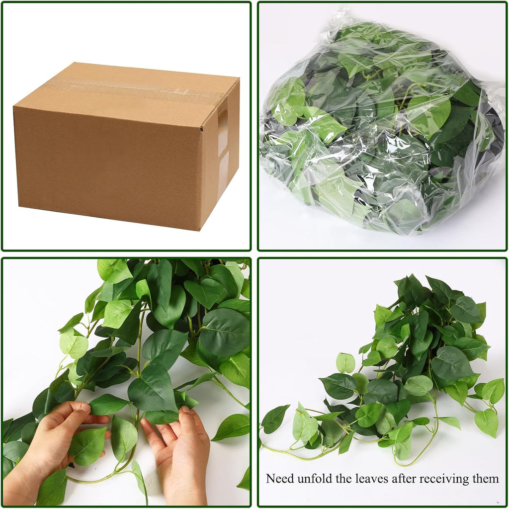CEWOR Fake Plants Indoor 2 Packs 33" Fake Pothos Hanging Plants with Plastic Pot for Home Office Indoor Decor (Green)