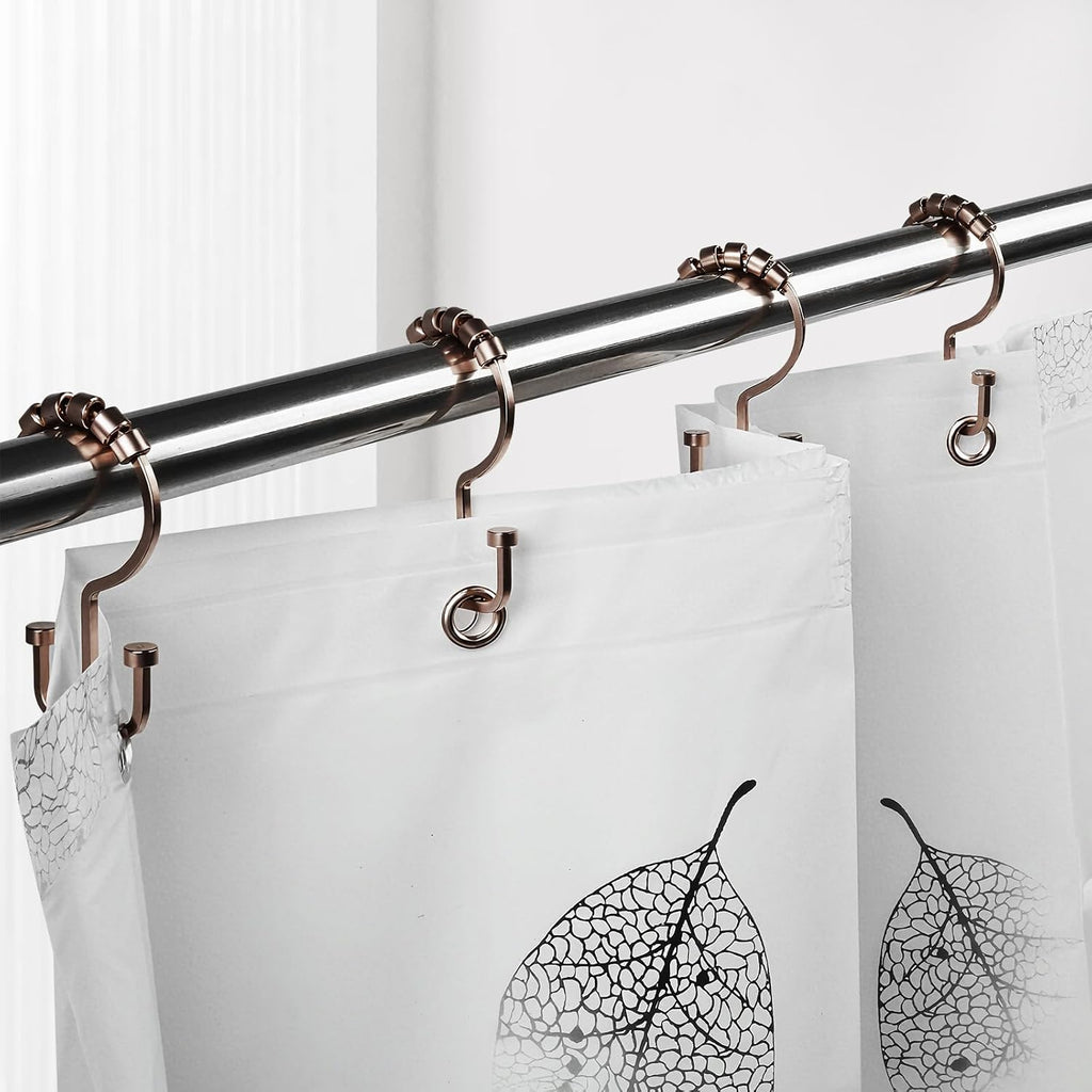 BBV Shower Curtain Hooks Rings, 12 Pcs Rust Resistant Metal Double Glide Shower Hooks for Bathroom Shower Rods Curtains (Bronze)