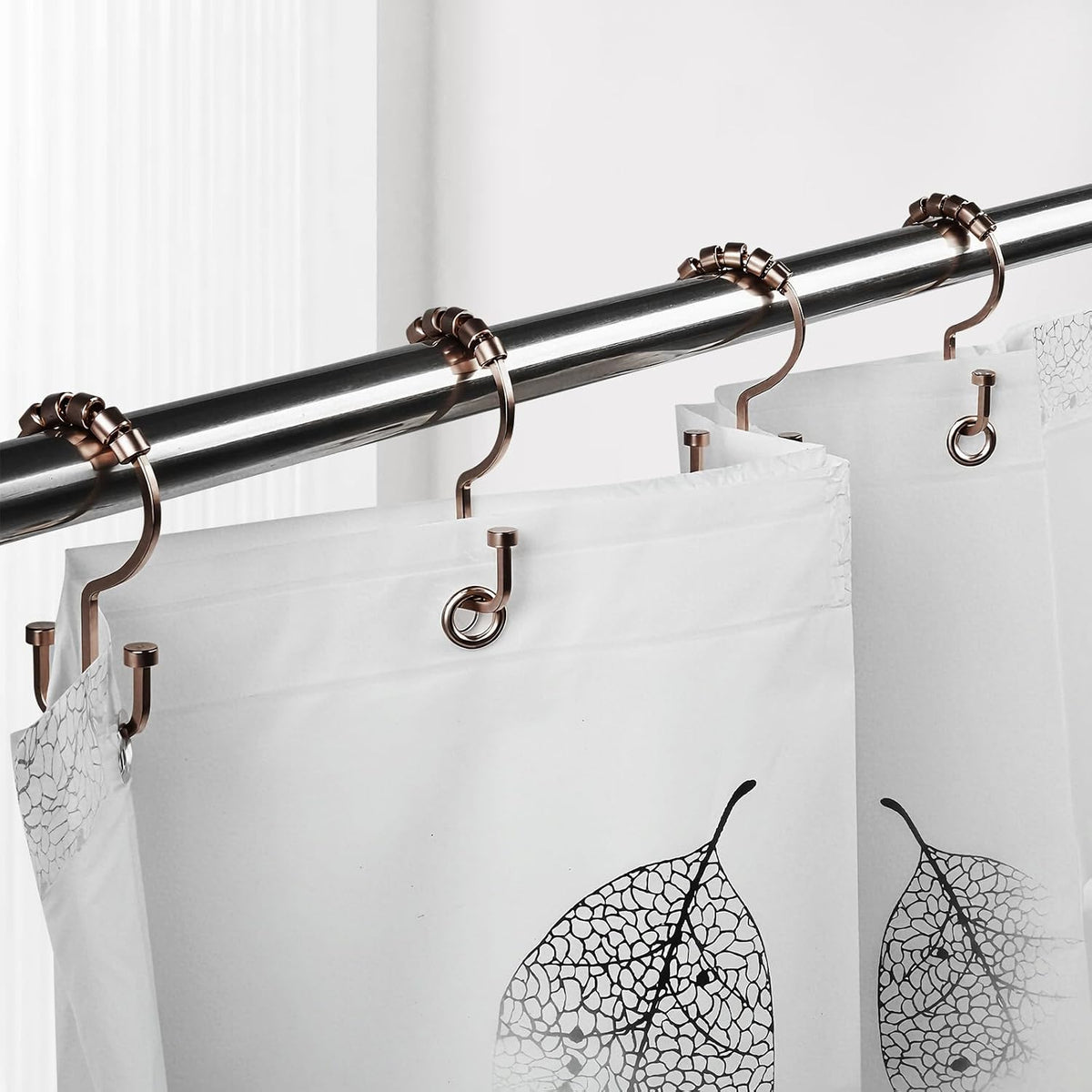 BBV Shower Curtain Hooks Rings, 12 Pcs Rust Resistant Metal Double Glide Shower Hooks for Bathroom Shower Rods Curtains (Bronze)