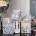 Hydrangea Glass Flameless Candles Batttery Operated Remote Timer
