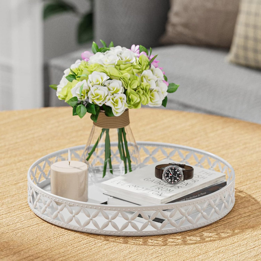 Vanity Tray for Bathroom Counter - 11 Inch Round White Decorative Tray