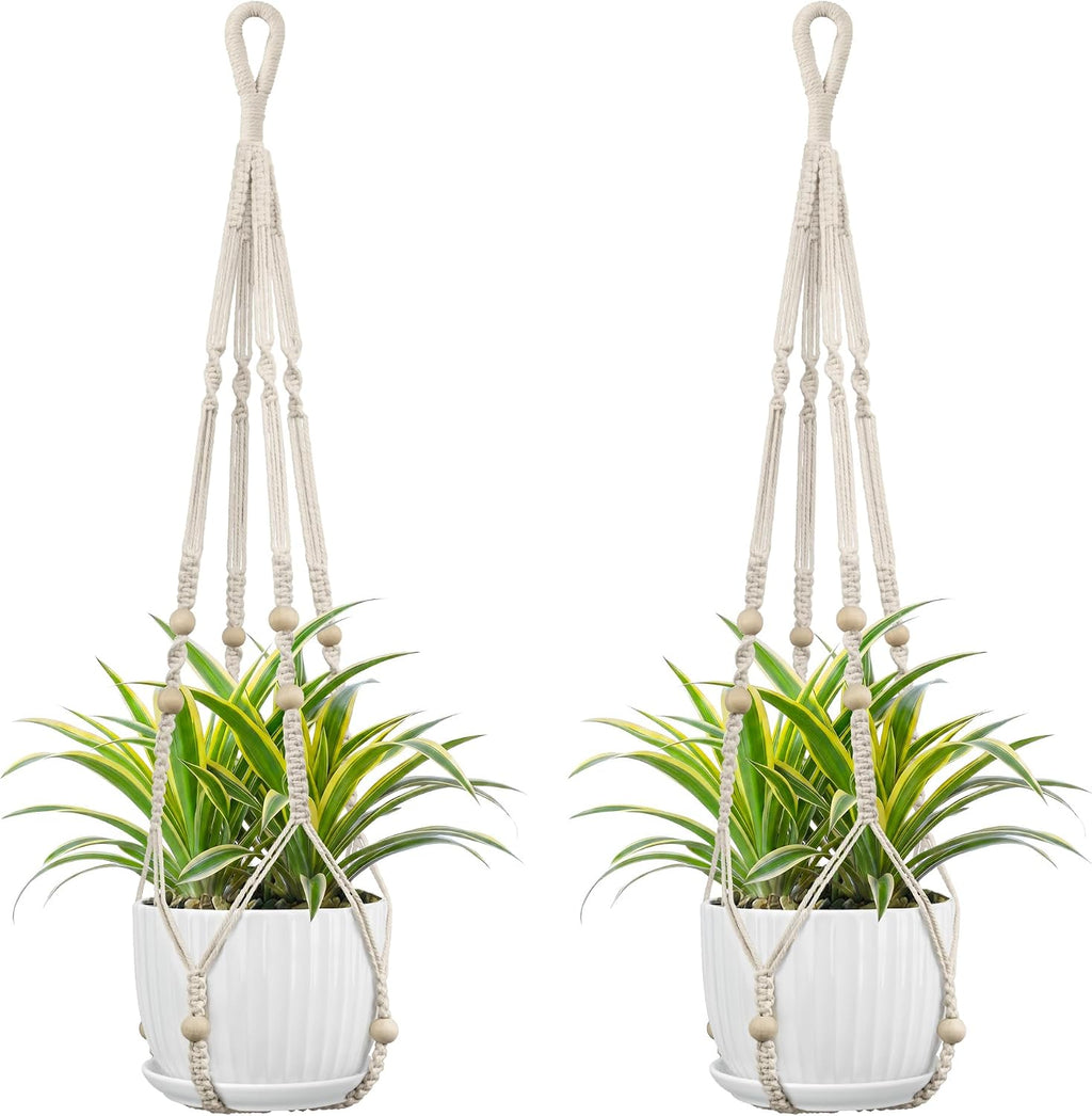 Macrame Plant Hanger - Fits 4-13 Inch Pots, Set of 2, Ivory