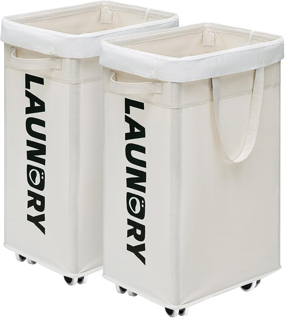 CHICVITA 75L Laundry Basket with Wheels & Handle 2-Pack, Wash Bags, White