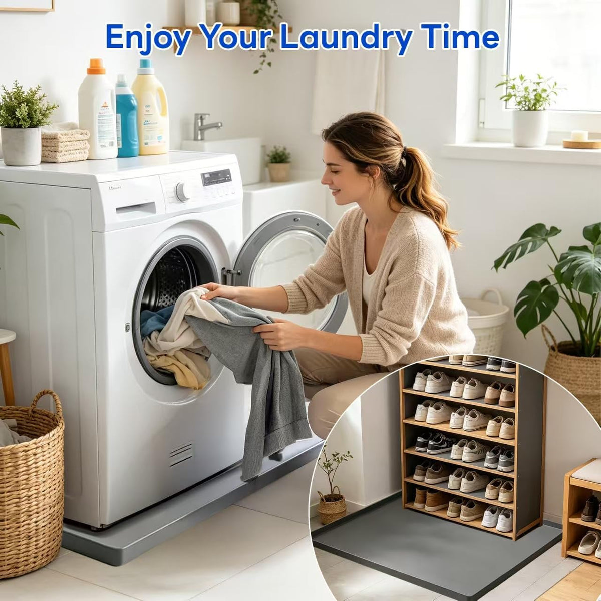 27"x27" Washing Machine Drain Pan Silicone Mat with 0.78" Raised Edge