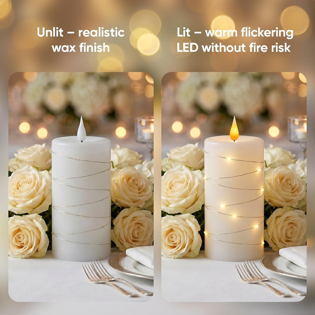 Amagic Real Wax Flameless Candles with Embedded String Lights Set of 2 Pink