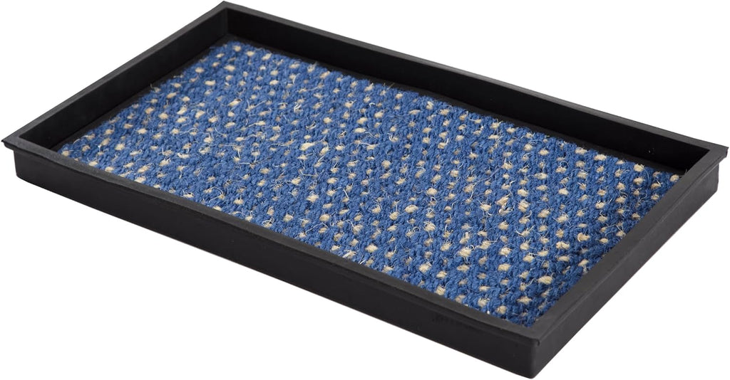 Anji Mountain Heavy Duty Waterproof Rubber Shoe Storage Mat Organizer/Boot Storage Multi Use for Entryway with Coir, Blue and Ivory Insert, Fits 2 Pair (24.5" Wide)