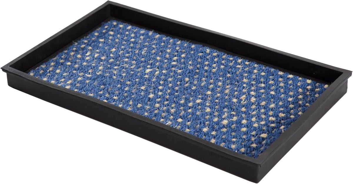 Anji Mountain Heavy Duty Waterproof Rubber Shoe Storage Mat Organizer/Boot Storage Multi Use for Entryway with Coir, Blue and Ivory Insert, Fits 2 Pair (24.5" Wide)