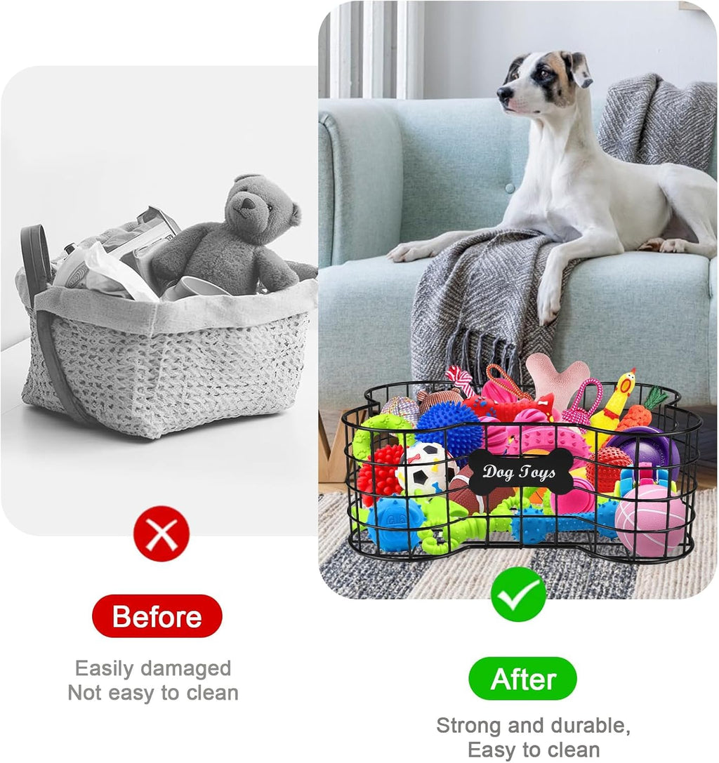 Metal Dog Toy Basket, Iron Wire Dog Toy Bin, Dog Bone Shaped Basket