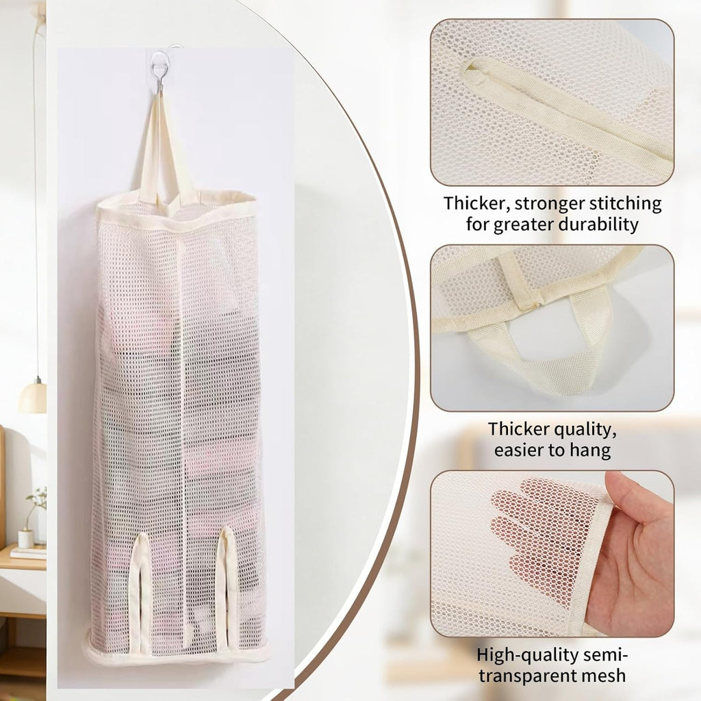Hanging Sock Storage Bag,Sock Underwear OrganizerWall Mount Multifunctional Bag,Saver Kitchen Storage Holder,Hanging Closet Organizer,for Storing Socks Ties Plastic Bag 3PCS (Beige)