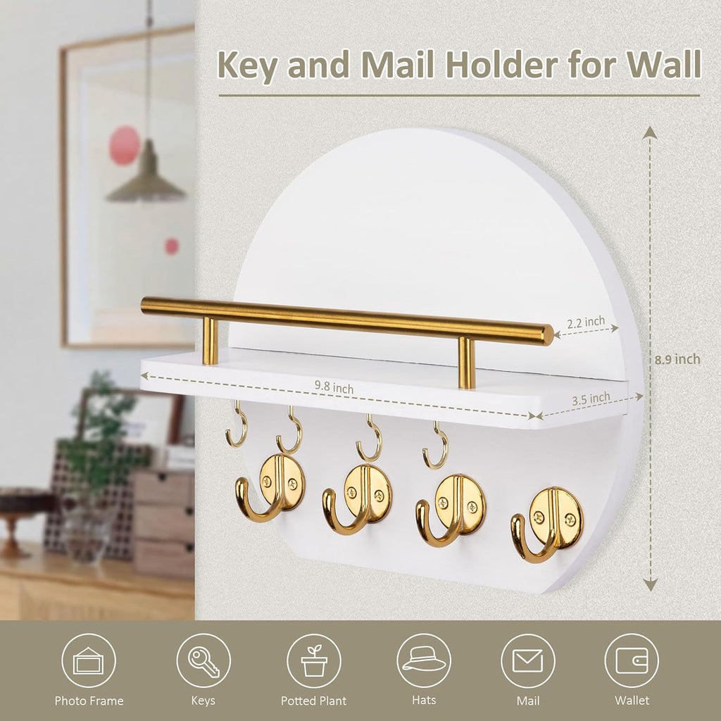 Nekon Key Holder for Wall, 9.8 Inch Round Wall Decor, White