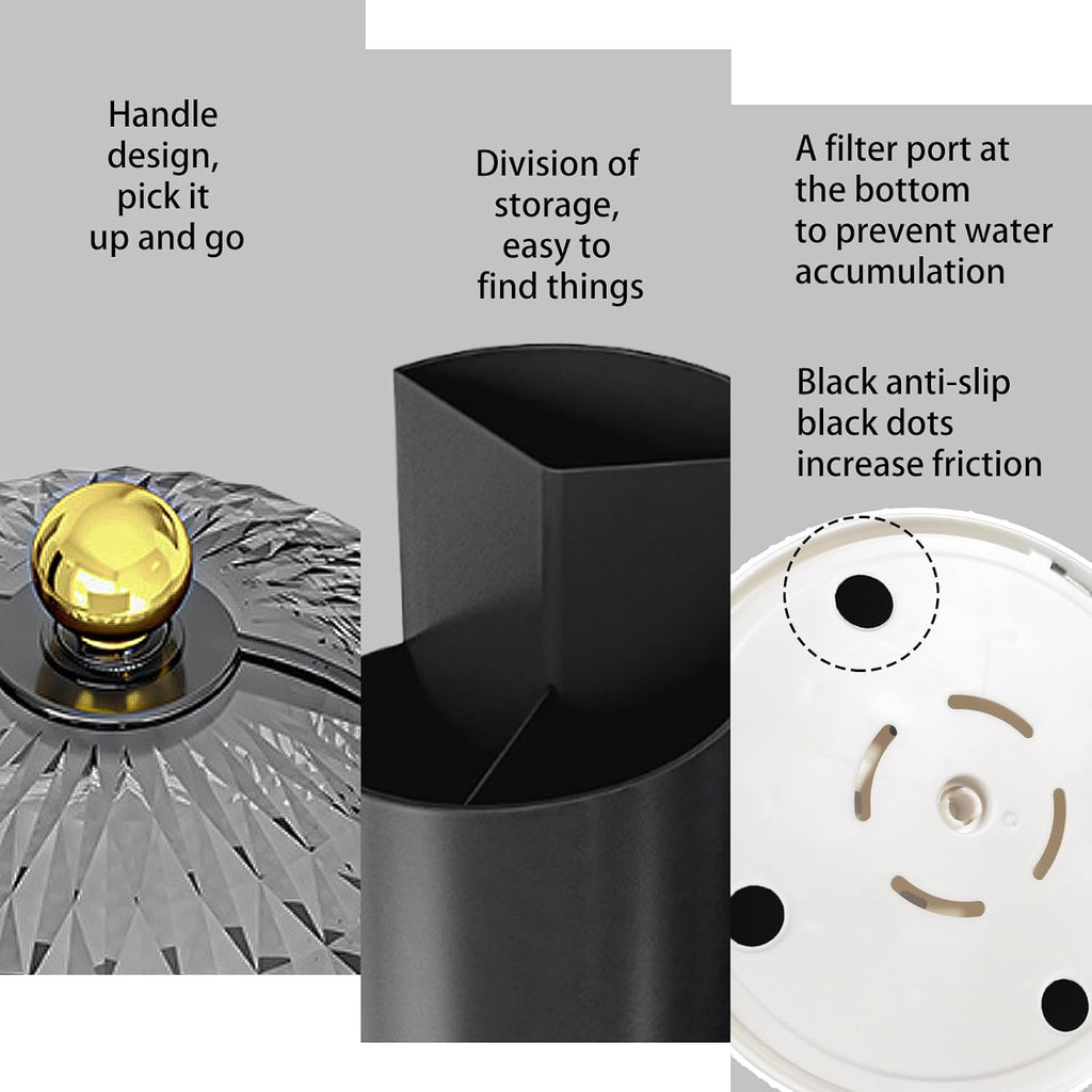 Multifunctional Rotating Toothbrush Holders with Sliding Lid, The 3-Slot Bathroom Countertop Vanity Organizer Perfect for Tooth Brush, Toothpaste, and Makeup Brushes Holder Storage (Black)