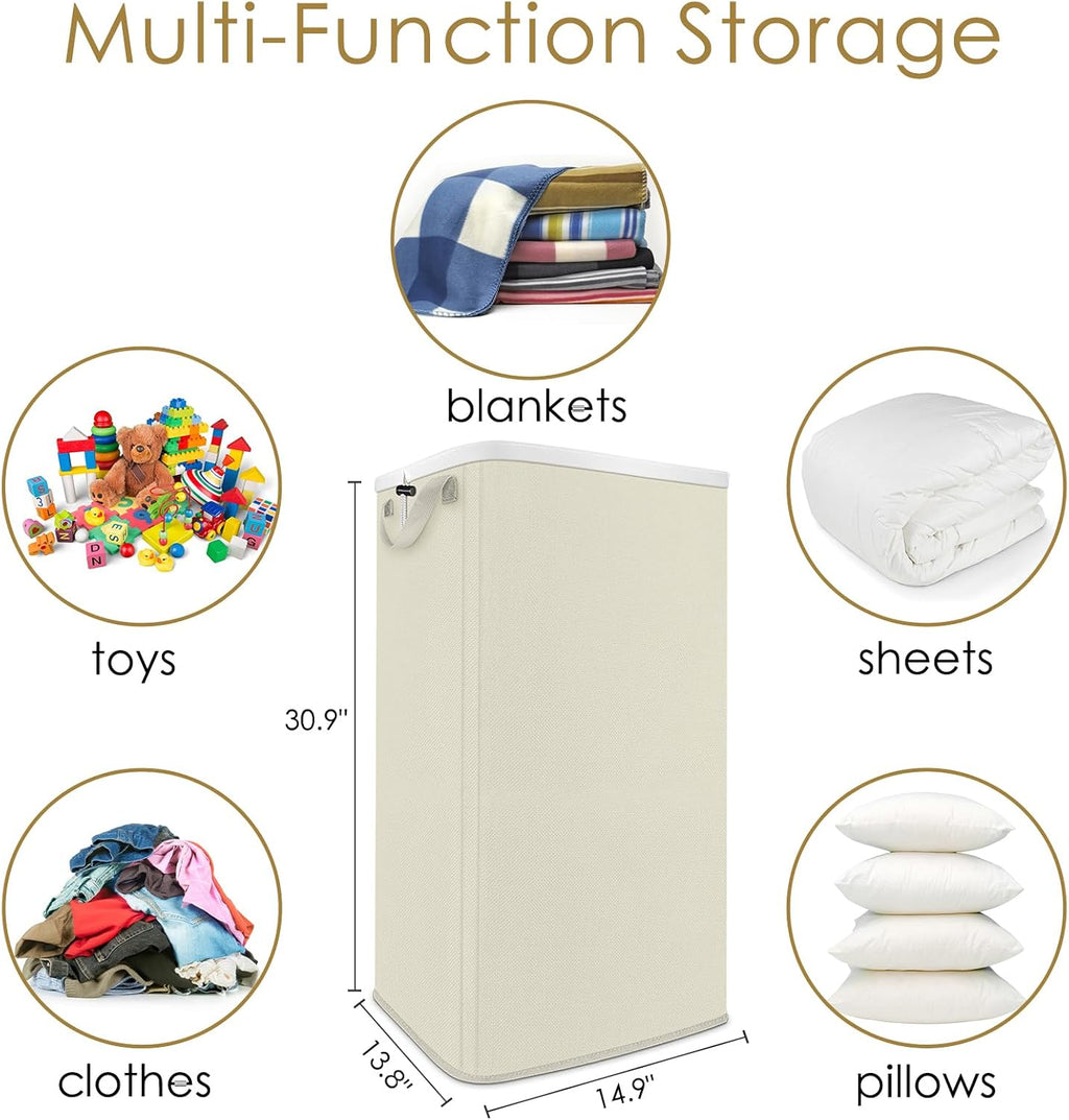 SNIGJAT Extra Large Laundry Hamper, Folding 100L Laundry Basket, Beige