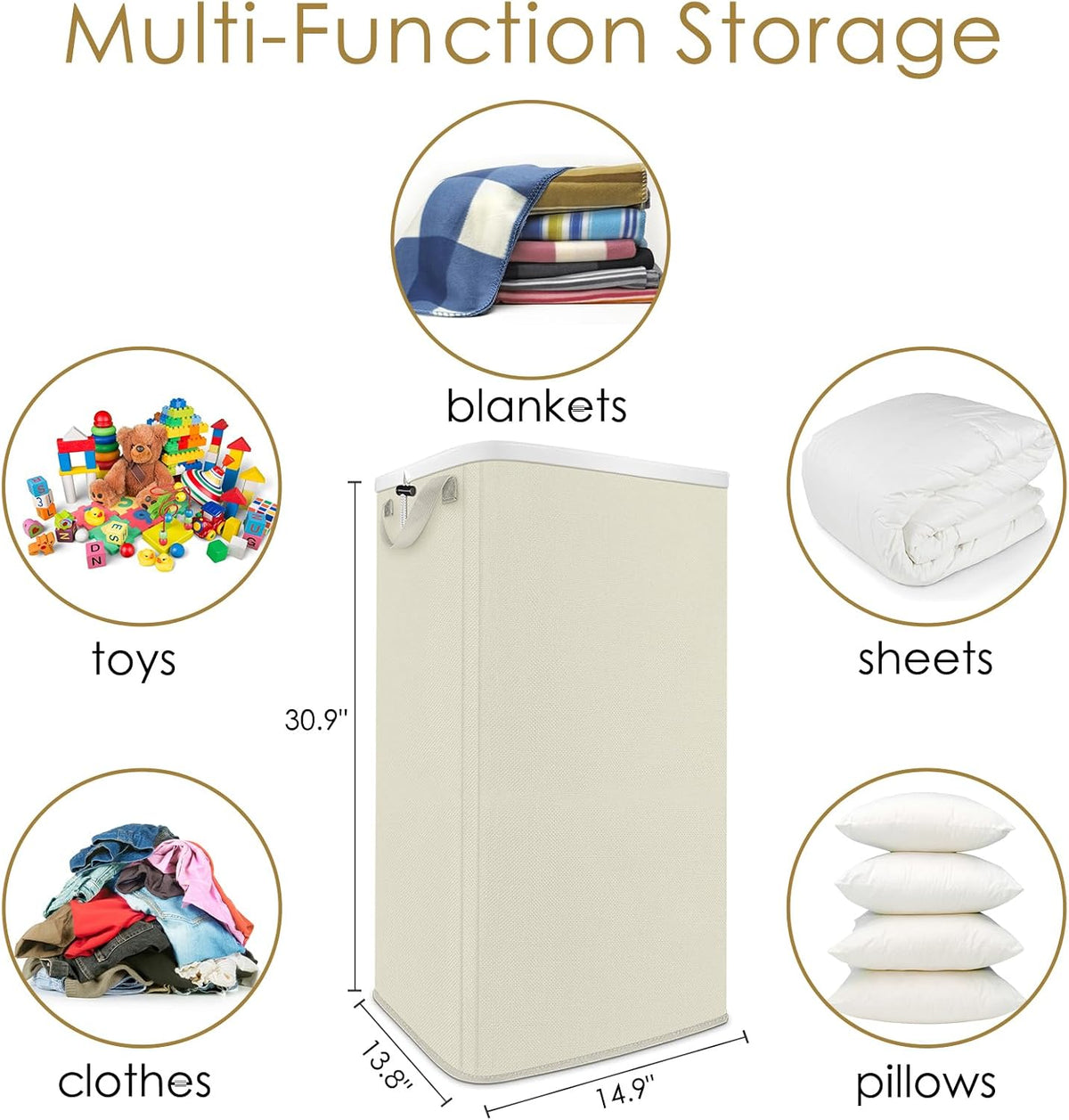 SNIGJAT Extra Large Laundry Hamper, Folding 100L Laundry Basket, Beige