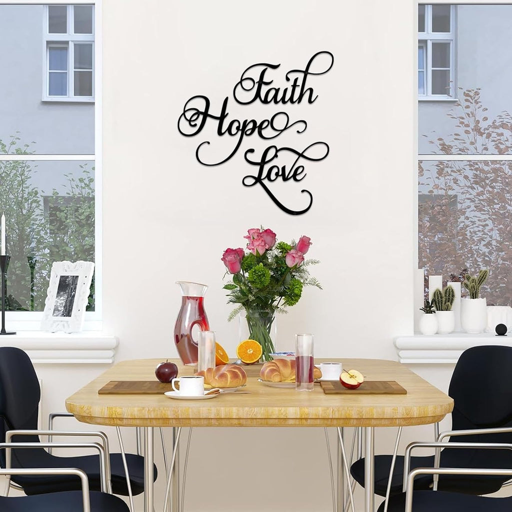 ESTART Faith Hope Love 3Pcs Black Metal Farmhouse Inspirational Wall Sign