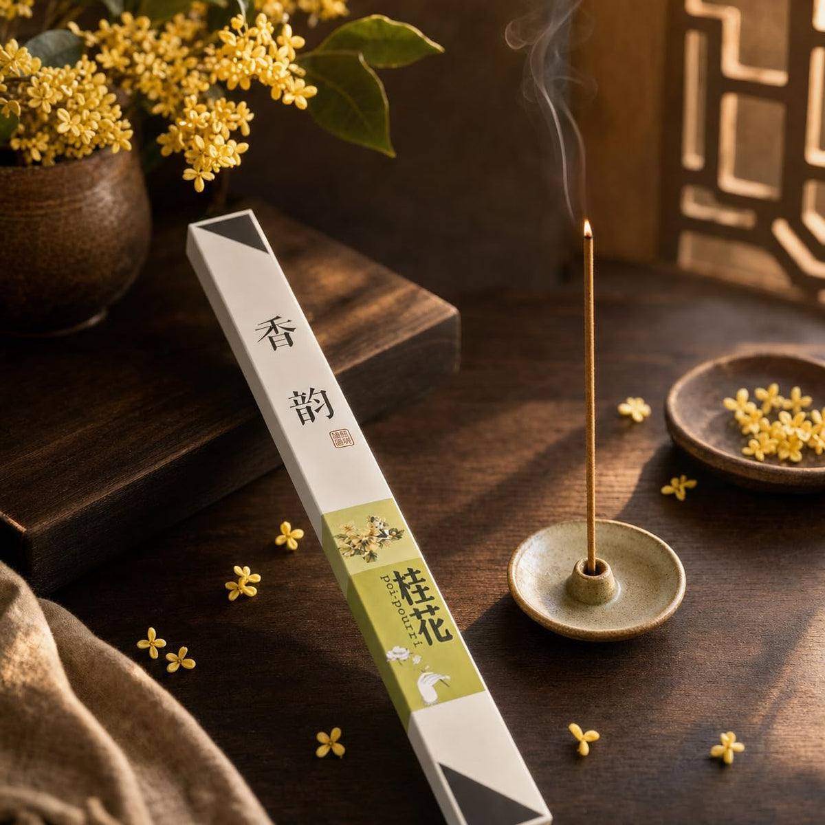 Osmanthus Incense Sticks - 47 Sticks Premium Natural Coreless Chinese GUI Hua, Sweet Apricot Floral Aroma for Meditation, Yoga & Home Fragrance | Low Smoke Non Toxic Aromatherapy Gift