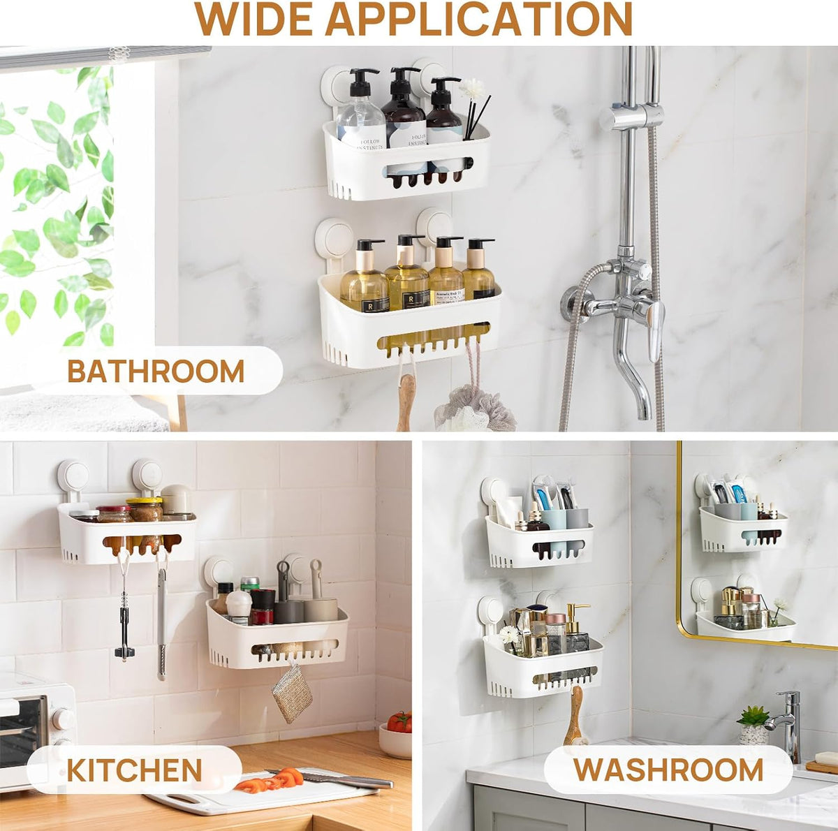 LEVERLOC Shower Caddy Suction Cup,Shower Organizer Bathroom Shelf