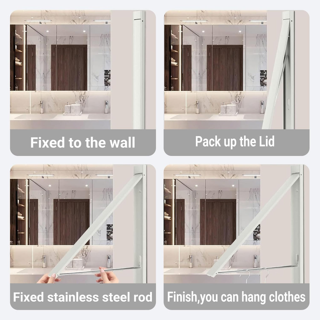 Wall Mounted Folding Clothes Drying Rack, Aluminum,Pearl White