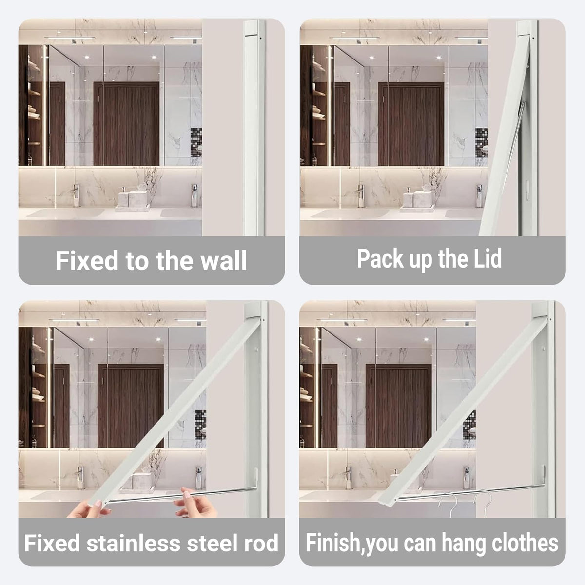 Wall Mounted Folding Clothes Drying Rack, Aluminum,Pearl White