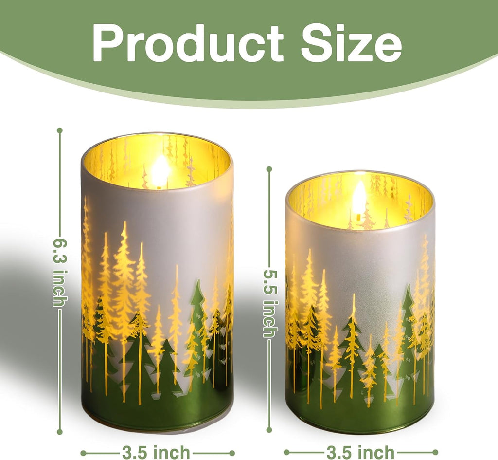Eywamage Gold Green Christmas Tree Glass Flameless Candles with Remote