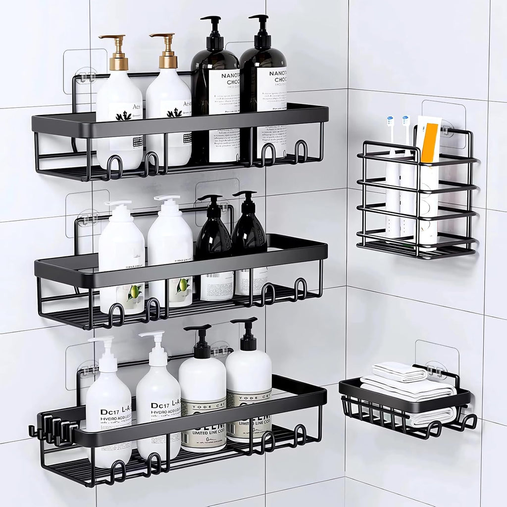 Shower Caddy Adhesive Single Hooks for Replacement, Shower Holder Organizer Self Adhesive Wall Hooks for Bathroom Corner Shelf Basket Soap Dish (Transparent-14Pack 1 Hooks)