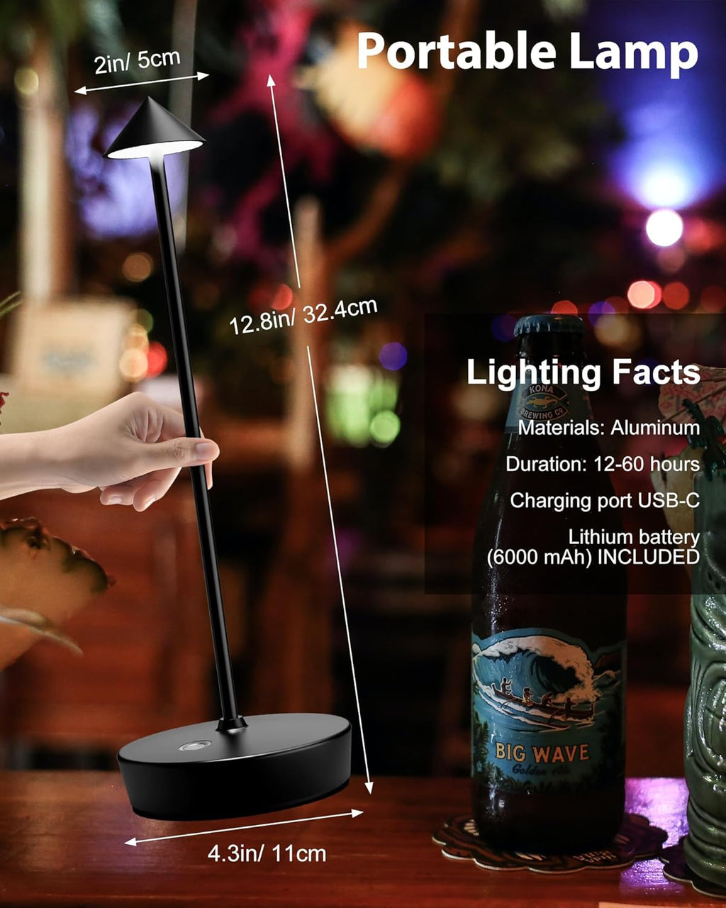 LED Cordless Table Lights Rechargeable 6000mAh Battery Outdoor Desk Lamp