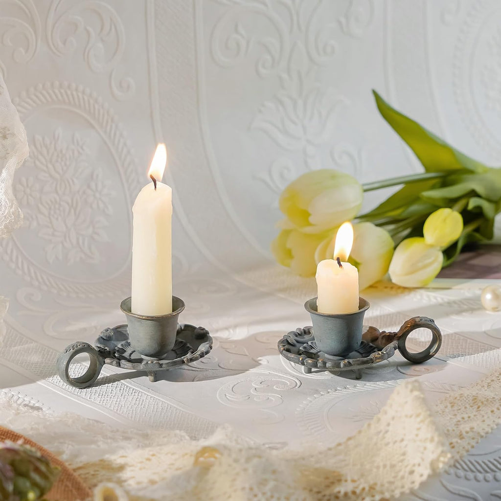 NIKKY HOME Vintage Handled Taper Candle Holders Set of 2, Short Candlestick